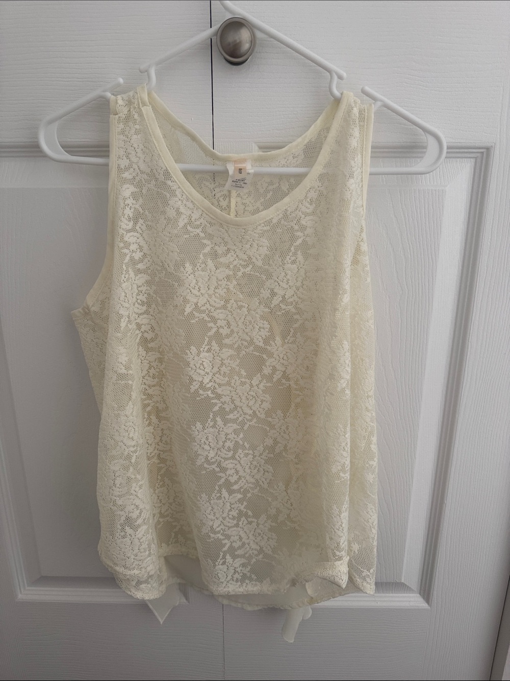 Lace Overlay Sleeveless Top - Cream